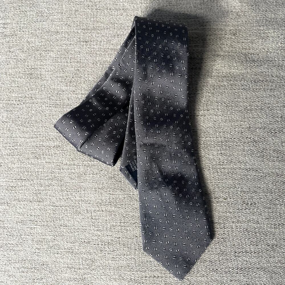 YVES SAINT LAURENT Grey Silver Tie‎ 100% Silk Patterned